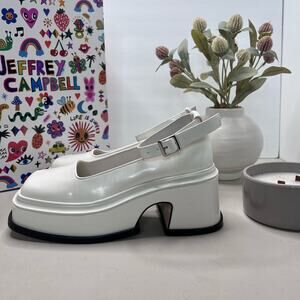 Jeffery Campbell Empath Patent Leather Mary Jane Platform White Women 6 NWB